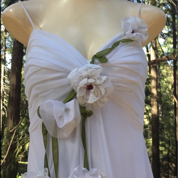 Hand Crafted Dresses & Skirts - Kreativekristen original upcycled white floral evening  prom gown maxi dress